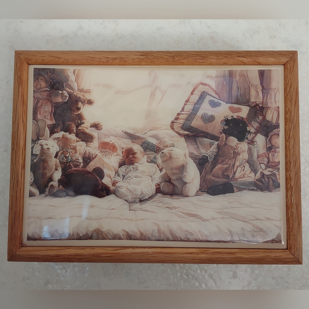 *Solid Oak - STEVE HANKS Jewelry/ Trinket Box "Things Worth Keeping" Ceramic Top